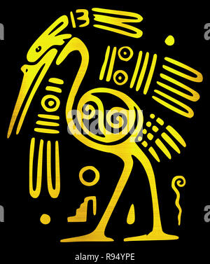 maya civilization  aztec bird animal tribal ancient ritual golden illustration Stock Photo