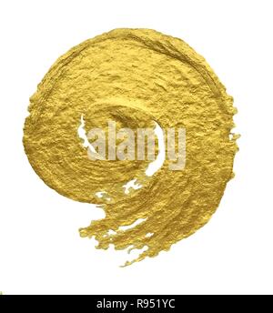 Vector golden paint spiral element, hand drawn decoration element of gold acryllic wet paint brush stroke icolated on white Stock Vector