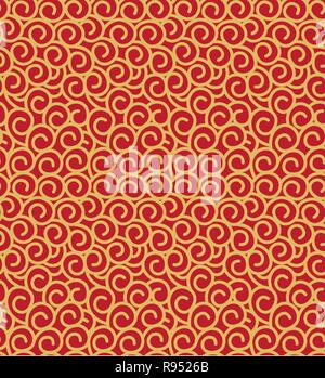 Oriental style seamless pattern of yellow spirals on red background decorative backdrop origami paper, textile, wrapper or scrapbook page Stock Vector