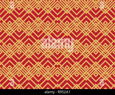 Oriental seamless geometric pattern in red and yellow colors decorative backdrop or origami paper background Chinese new year or festival vector illus Stock Vector