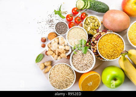 Selection of good carbohydrates sources. Healthy vegan diet Stock Photo
