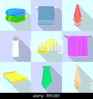 Towel icon set, flat style Stock Vector