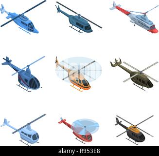 Helicopter icon set, isometric style Stock Vector