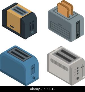 Toaster icon set, isometric style Stock Vector