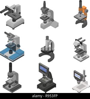 Microscope icon set, isometric style Stock Vector
