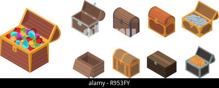 Dower chest icon set, isometric style Stock Vector