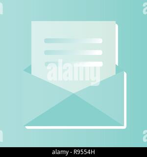 Modern vector illustration. A letter icon, blue envelope, a post with a blue sheet of paper and text. Image for website, presentation, application, interface Stock Vector