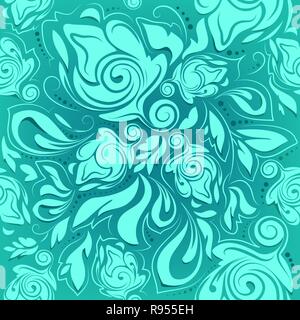 floral seamless pattern, turquoise abstract background Stock Vector