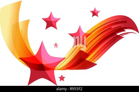 Red and yellow striped ribbon with red stars isolated on white background Stock Vector