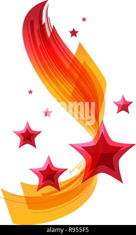 Red and yellow striped ribbon with red stars isolated on white background Stock Vector