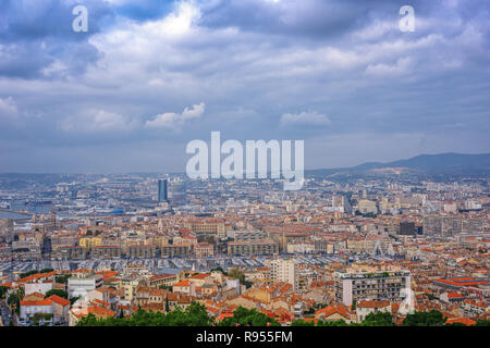 Aerial View at dawn on the Marseille City, France Stock Photo