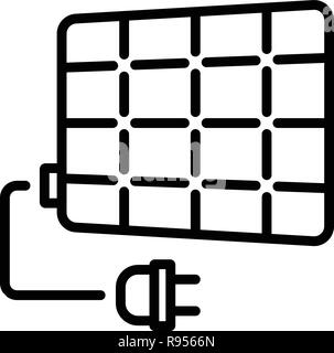 Solar panel plug icon, outline style Stock Vector