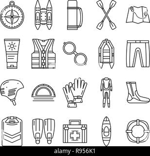 Rafting icon set, outline style Stock Vector