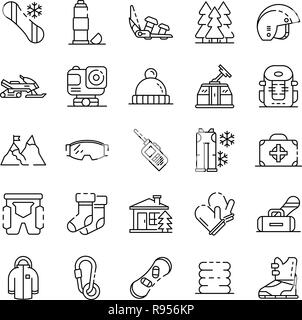Snowboarding equipment icon set, outline style Stock Vector