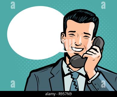 Businessman talking on the phone. Telephone conversation, call up concept. Vector illustration Stock Vector