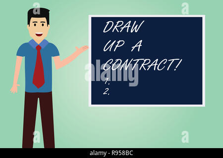 Handwriting Text Writing Draw Up A Contract Concept Meaning Write A Business Agreement Cooperation Legal Papers Man With Tie Standing Talking Present Stock Photo Alamy