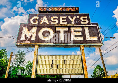 A rusting sign advertises Casey’s Motel on Elvis Presley Boulevard, Sept. 3, 2015, in Memphis, Tennessee.