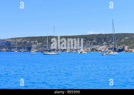 Boats anchored off Es Calo, Formentera, Balearic islands, Spain Stock Photo