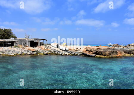 View across Es Calo natural harbour, Es Calo, Formentera, Balearic islands, Spain Stock Photo