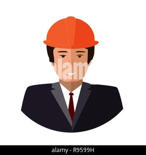 Construction worker face icon. Engineer flat illustration. Stock Vector