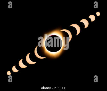 Total Solar Eclipse - solar eclipse phases stock photo, August 21, 2017, Wyoming, USA Stock Photo