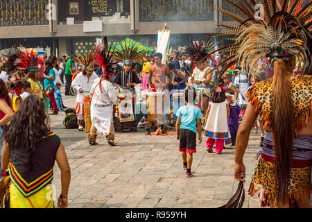 A traditional Mexican dance at the Basilica of Our Lady of Guadalupe in Mexico City, Mexico Stock Photo