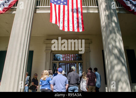 Visitors wait outside President Andrew Jackson’s home, The Hermitage, in Nashville, Tennessee. Stock Photo