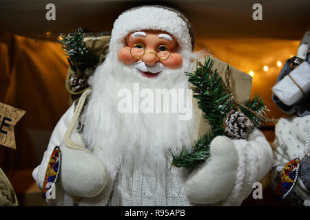Portrait of a Santa Claus / Father Christmas mannequin exhibited at the Christmas market in Leipzig, Germany. Stock Photo