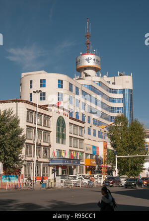 China Telecom building in Lhasa, Tibet, China Stock Photo