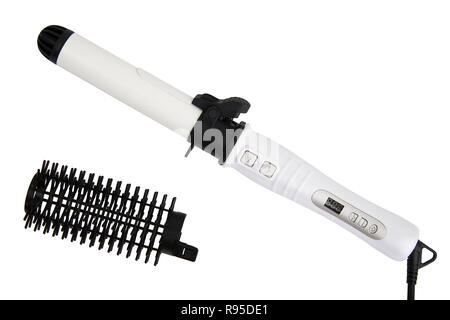 electric hair curling iron round brush isolated on white Stock Photo