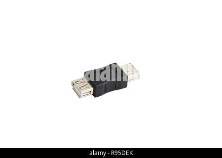 USB female to female adapter bridge extension coupler gender connector, isolated on white Stock Photo