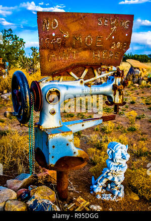 Madrid New Mexico Sewing machine gravesite in the desert, Stock Photo
