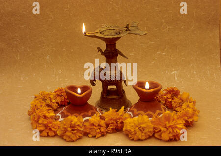 Pantis and flowers for card design on Diwali deepawali Festival Stock Photo