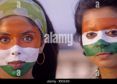 Woman women with painted face Tricolours Stock Photo