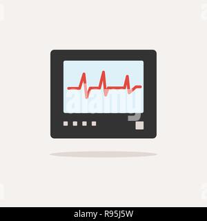 Heart rate monitor color icon with reflection. Heartbeat. Cardiogram vector illustration Stock Vector