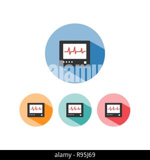 Heart rate monitor color icon with shadow on colored circles. Heartbeat. Cardiogram vector illustration Stock Vector