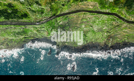 Aerial view of road on sea coastal in 'Boaventura', Madeira island, Portugal. Stock Photo