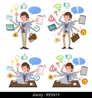 A set of businessman who perform multitasking in the office.There are things to do smoothly and a pattern that is in a panic.It's vector art so it's e Stock Vector