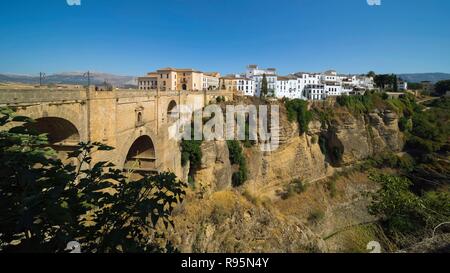 Ronda, Malaga Province, Andalusia, southern Spain. The Tajo gorge and the Puente Nuevo or New Bridge. Stock Photo
