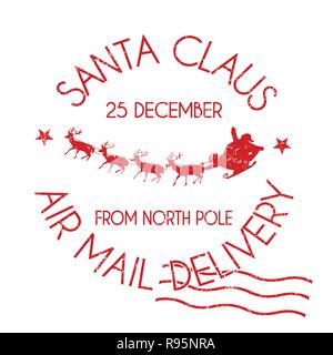 Santa Claus air mail delivery sign or stamp on white background, vector illustration Stock Vector
