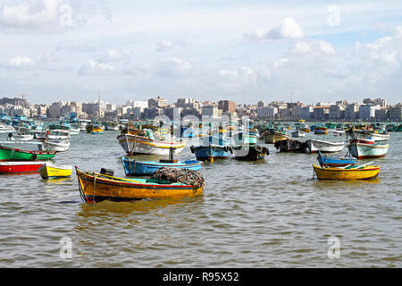 ALEXANDRIA, EGYPT - FEBRUARY 28: Alexandria harbour on FEBRUARY 28, 2010. Fisherman boats and harbour in Alexandria, Egypt. Stock Photo