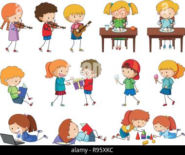 Set of doodle kids character illustration Stock Vector