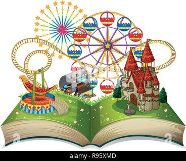 Open book funpark theme illustration Stock Vector