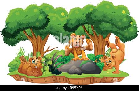 Bear on isolated jungle island illustration Stock Vector