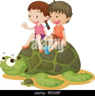 Children riding a turtle illustration Stock Vector Image & Art - Alamy