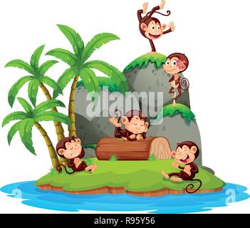 Happy monkey on isolated island illustration Stock Vector Image & Art ...