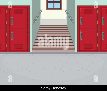 Empty school hallway background illustration Stock Vector