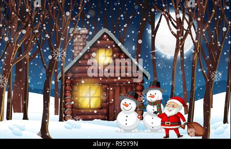 Cabin in the winter wood illustration Stock Vector
