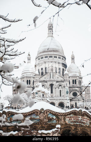 The Scare Coeur under snow in Paris Stock Photo