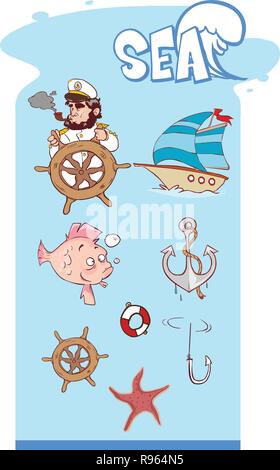 Marine, Sailing And Sea Icons Vector Stock Vector